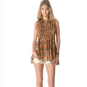 Free People After Dark Garden Floral Sleeveless Tunic Top Size Small
